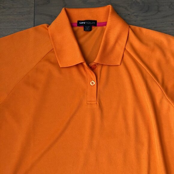 ONTOUR 300 Series WEB Tech SS 2 Button Polyester Polo Golf Shirt Orange Sz M NWT - Picture 2 of 15